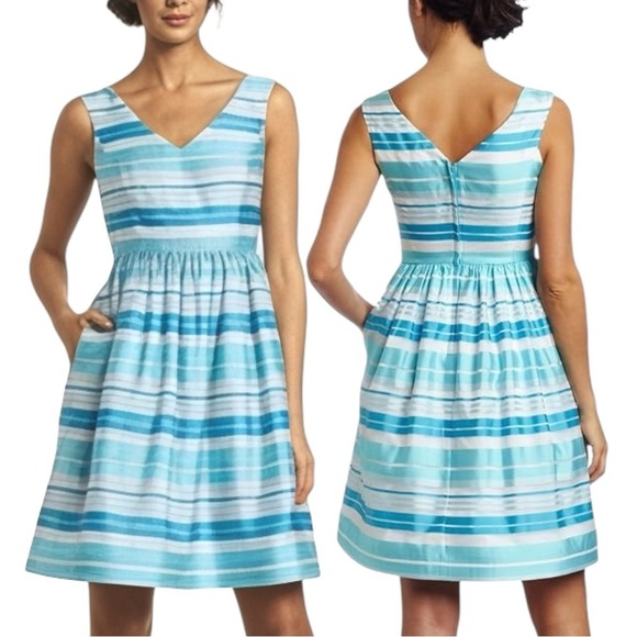 Lilly Pulitzer Dresses & Skirts - Lilly Pulitzer Kiera Fit & Flare Dress 12 Blue Aqua Stripe Print